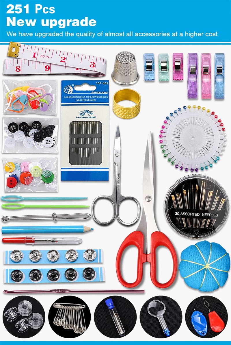 YUANHANG Large Sewing Kit for Adults: YUANHANG Newly Upgraded 251 Pcs Premium Sewing Supplies Set - Complete Sew Kit of Needle and Thread for Beginners - Travel Emergency - Basic Home Hand Sewing Repair Kits - Image 3